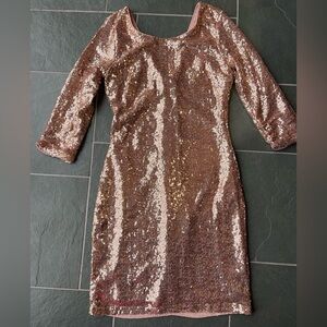 Lulu's Rose Gold Champagne Sequin Dress NYE